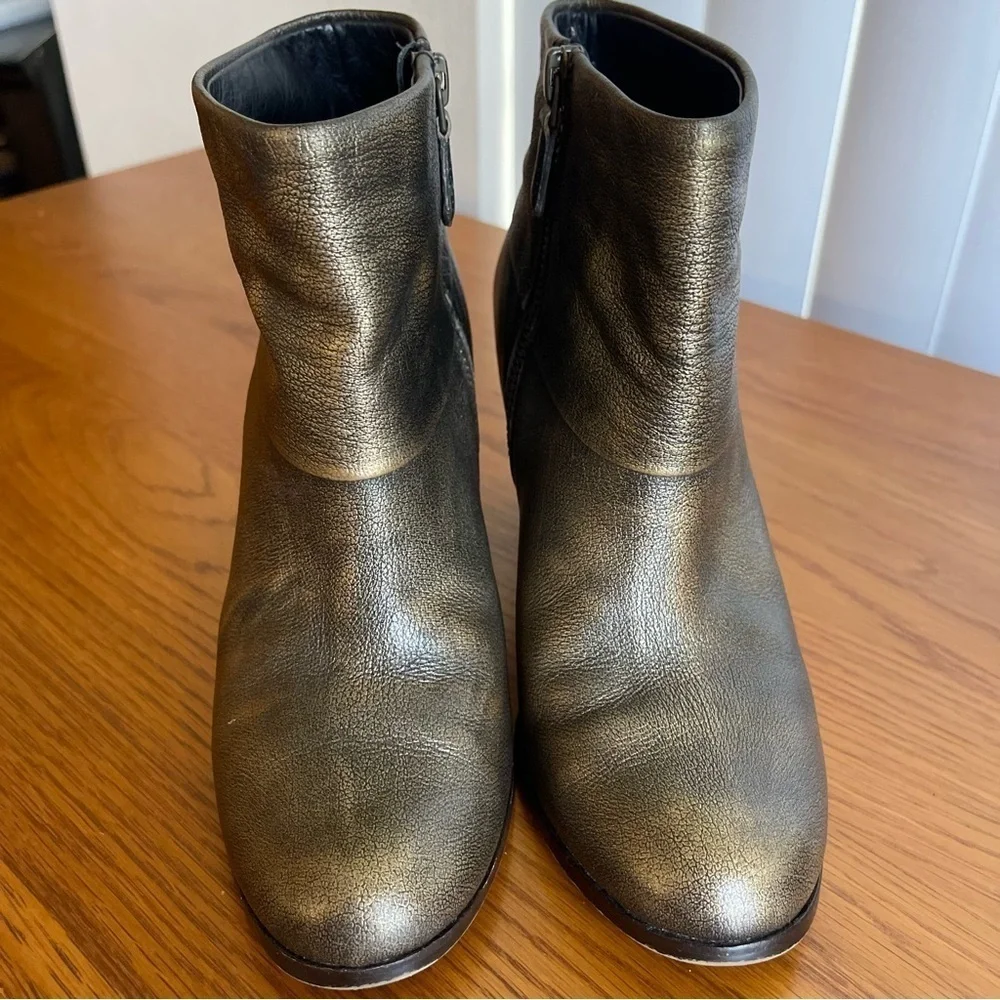 Cole Haan Cassidy Leather Ankle Bootie Black Metallic Bronze Brush Size 5